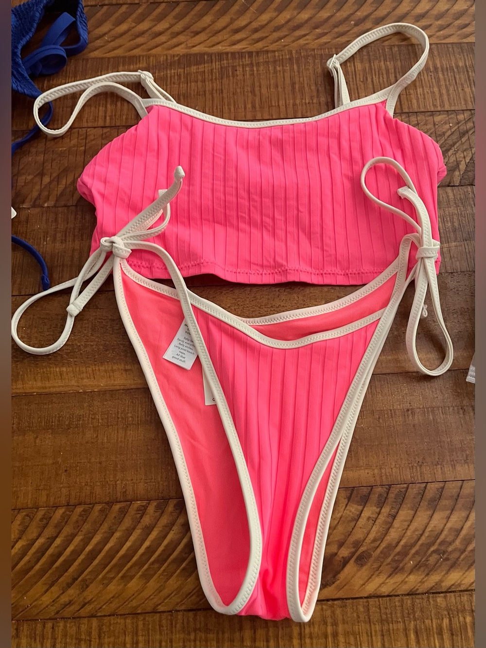 NWT Aerie FULL SET Wide Rib Scoop Longline + String Tie Bottoms Pink - XS